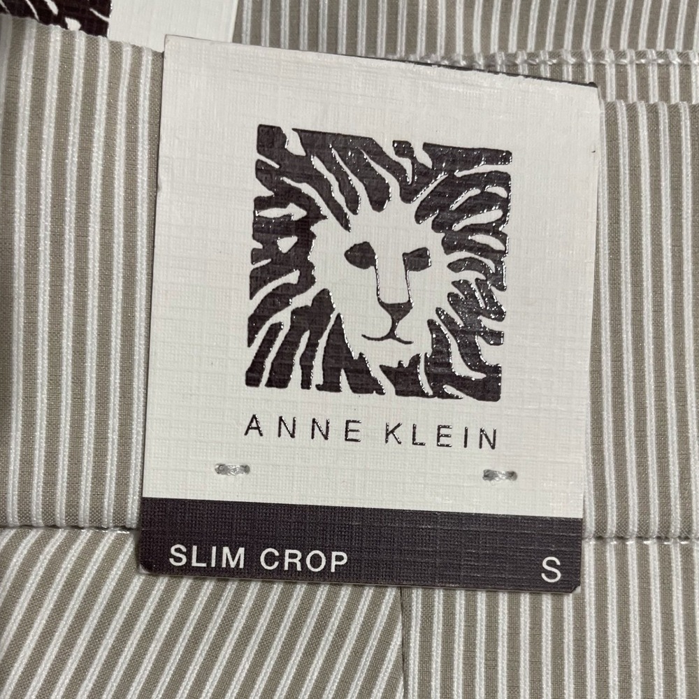 Anne Klein Slim Crop Pants Taupe White Pinstripe Pull On Trousers Size S NEW - Picture 5 of 12